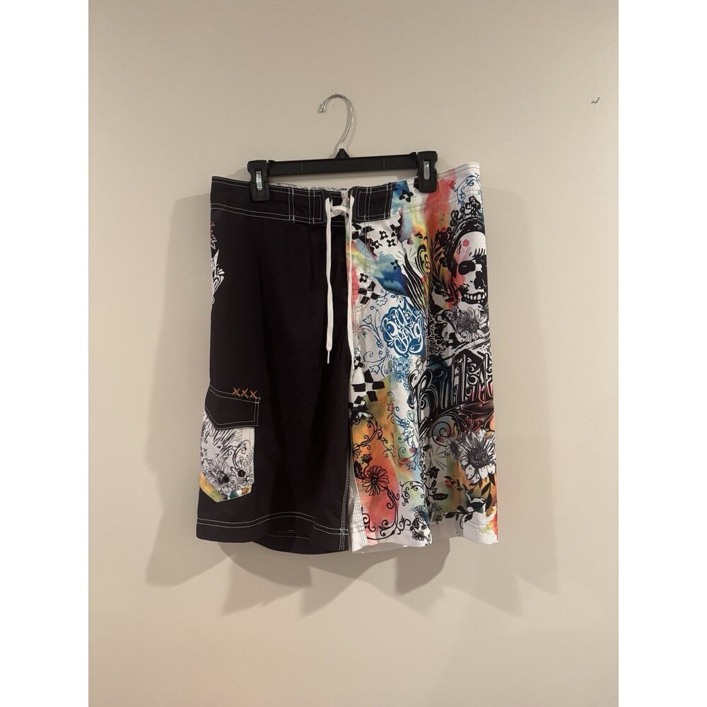 Vintage Y2K Billabong Board Shorts Swim Men's 34 Black Multicolor Floral Graphic